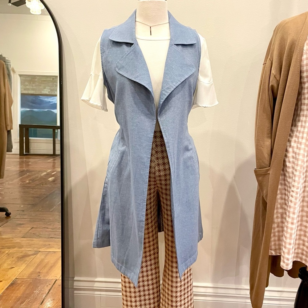 Chambray Blue Tailored Belted Vest Dress